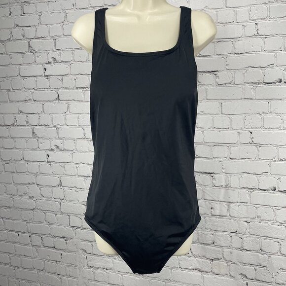 Aquabelle Black Built In Padded Bra One Piece Full Coverage Swimsuit Size 22W - Picture 1 of 7